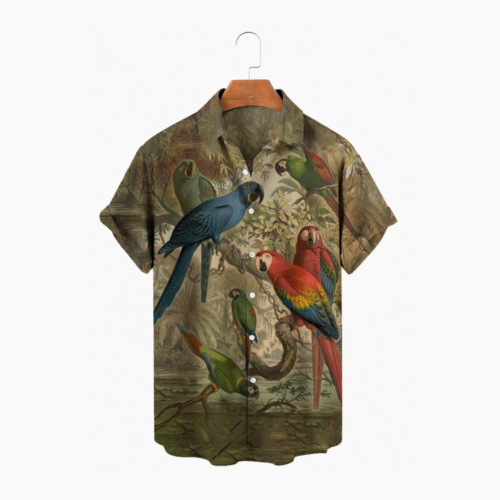 2022 Vīriešu 3D Papagailis Īsām Piedurknēm Krekls Vīriešu Havaju Krekls Atloks Vienu Pogu Krekls Modes Ikdienas Krekls Lielu 5XL 5