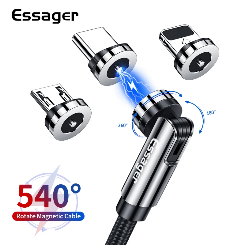Essager 540 Pagriezt Magnētiskas Uzlādes Kabelis Ātri maksu Par C Tipa Mikro Magnēts, Lādētāju, USB Kabeli, Mobilo Telefonu, USB Kabeli, Auklu 4