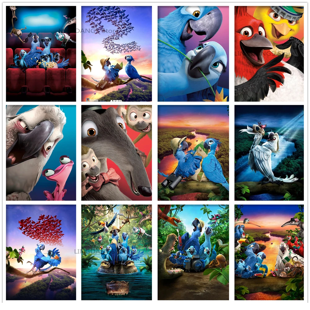 5d Diy Dimanta Krāsošana Disney Rio 2 Plakāts, Multfilma Papagailis Piedzīvojumu Filmu Dimanta Mozaīkas Izšuvumi Krustdūrienā Mākslas Mājas Dekoru 1