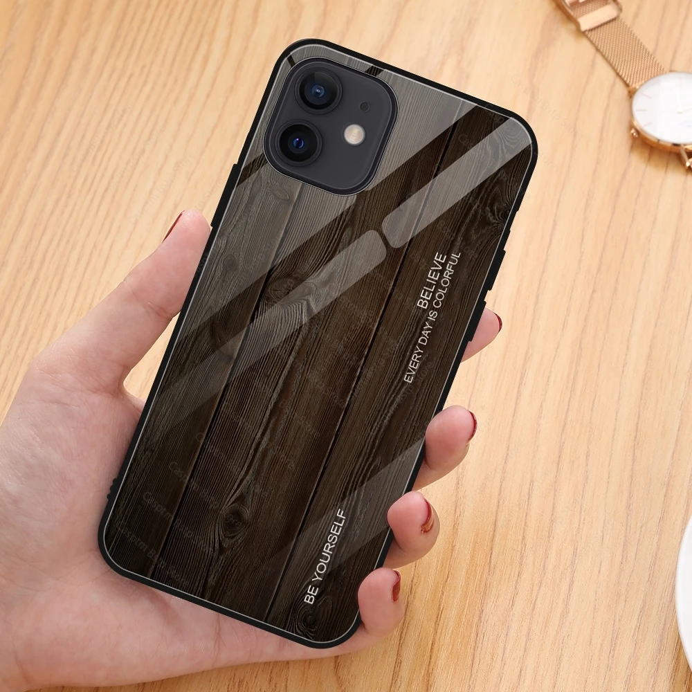Koksnes graudu rūdīts stikls tālrunis lietā Par iPhone 12 Pro Max 12 Pro 12 Mini 2020. gadam 11Pro Max Rūdīta Stikla Vāks iPhone 11 Lieta 1