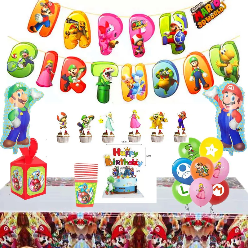 Sākotnējā Super Mario Bros Dzimšanas Dienas Svinības Decorat Puse Rotājumi Pull Karogu, Vienreizējās Lietošanas Galda Piederumi Papīra Cup Plate Ziemassvētku Dāvanu 3
