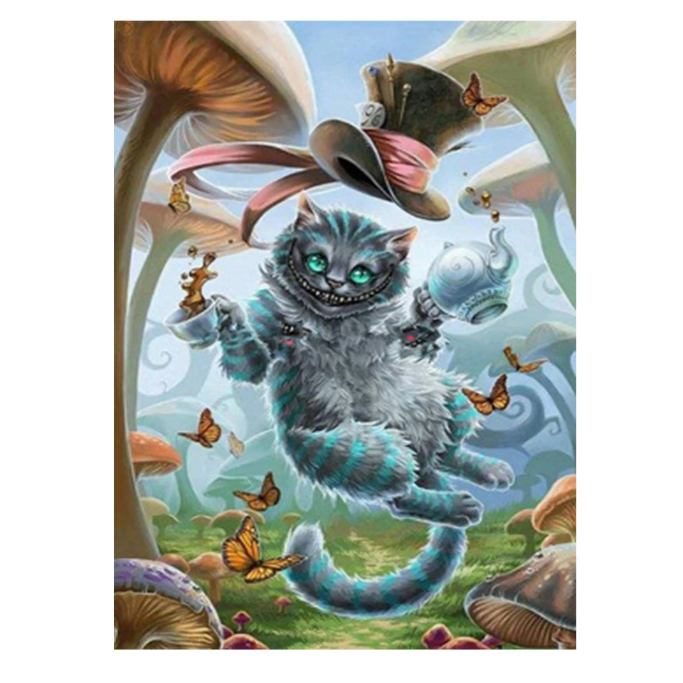 Disney Alice In Wonderland DIY Dimanta Krāsošana Cheshire Cat pilna Dimanta urbšanas Izšuvumi Krustdūrienā roku darbs Komplekts mājas dekoru 2