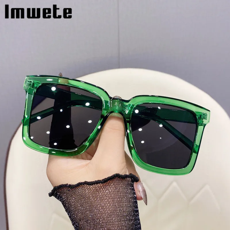 Imwete Modes Zaļās Saulesbrilles Vintage Laukumā Sievietēm Brilles Classic Lielgabarīta Sunglass Vīrieši Melnās Brilles Dāma Toņos Dāmām 0