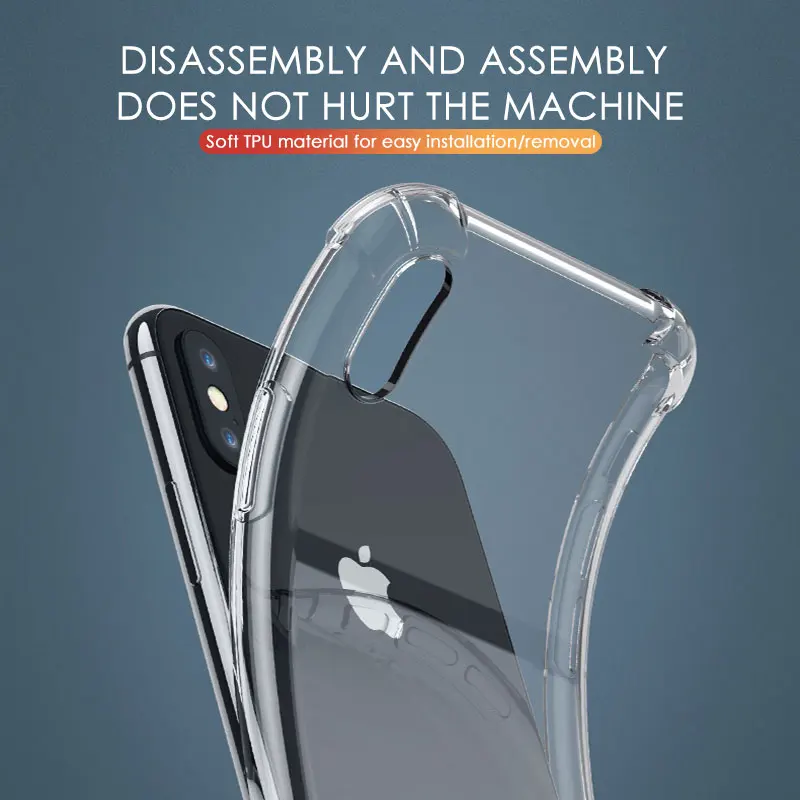 Luksusa Triecienizturīgs Silikona Tālrunis Lietā Par iPhone 11 7 8 6 6S Plus XR XS 11 12 13 Pro Max Gadījumā, Caurspīdīgs Aizsardzības Aizmugurējo Vāciņu 5