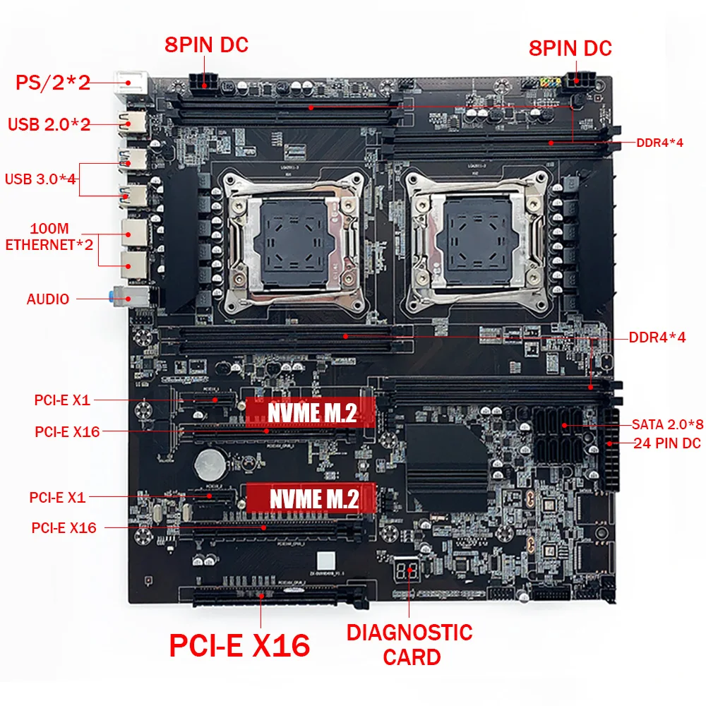 X99 Mātesplati Komplekts E5 2680 V3 Dual CPU E-ATX Četri Kanāli DDR4 2133MHZ Atmiņas Slots 256G Spēļu galda PC Datora (Mainboard) 4