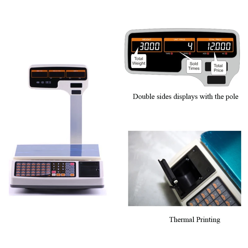30kg elektronisko digitālo svaru skalas cenu skaitļošanas mērogā saņemšanas printeri lietošanas restorānā vai lielveikalā HS-T30U 1