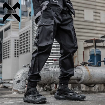 11 BYBB IR TUMŠS Taktiskās Funkcionālās Kravas Bikses Joggers Vīriešu Bikses Hip Hop Streetwear Lentes Multi-kabatas Bikses Melnā WB190