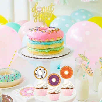 1SET Donut Puse Aug Vainags Balonu Kūka Topper saldējums Audu Pompoms Kāzu Piegādes Bērnu Dušas, Dzimšanas dienas Rotājumi