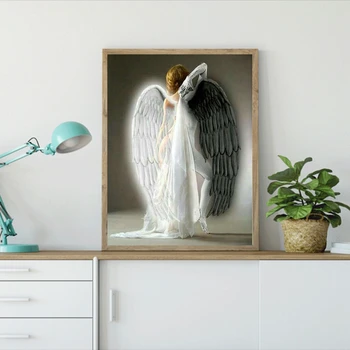 5D Dimanta Krāsošana Angel Black&white Wings DIY Dimanta Izšuvumi Pilna Kārtas Urbt Cross Stitch Mozaīkas Komplekti Sienas, Mājas Dekoru