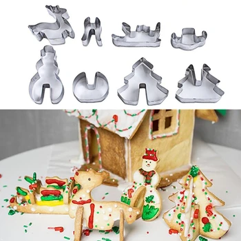 8PCs/ Komplekts 3D Ziemassvētku Kūka Cookie Cutter Pelējuma Pomādes Zīmogs Virtuves Konditorejas izstrādājumu Cepšanas Rīki Kūka Dekorēšanas Instrumentiem Lieldienu Dekori