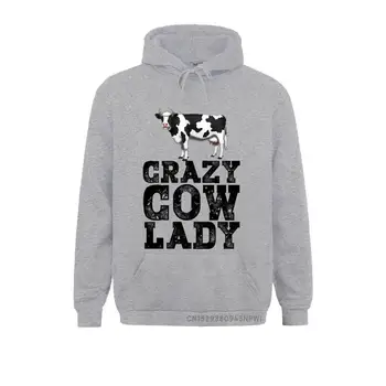 Crazy Cow Dāma Piena Lauksaimnieks Smieklīgi Lauksaimniecības Dzīvnieku Pulovers Pelēkā Vārna Hoodies Iespiests Uz Kapuces Pārpilna Preppy Stils, Sporta Krekli