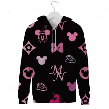 Disney Mickey Minnie Mouse džemperi sieviešu kawaii gadījuma Harajuku top print kapuci Bowknot apdare zaudēt pelēkā vārna garām piedurknēm 0