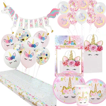 Dzimšanas dienas svinības Dekoriem un Vienreiz lietojamo Trauku Komplekts Unicorn Balons, Tases, Šķīvji Autiņu Bērniem, Dzimšanas dienu Unicornio Puses Piegādes WQ01