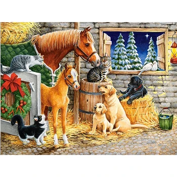 Dzīvniekiem 5D DIY Dimanta Krāsošana kaķis,suns,Zirgs Kristāls saimniecības Dimanta Glezna Krustdūrienā Ainavu Rokdarbi Mājās Dekoratīvie 0