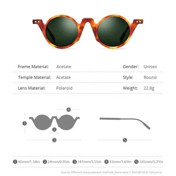 HEPIDEM Acetāts Polarizētas Saules Brilles Vīriešiem 2022 Jaunu Retro Vintage Apaļas Saulesbrilles Sieviešu Toņos 9173T