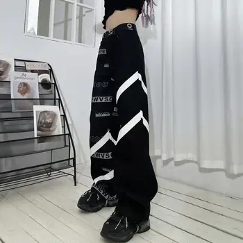 HOUZHOU Hip Hop Baggy Džinsi Harajuku Streetwear Sieviešu Plaša Kāju Džinsa Bikses Vaļīgas Lielajam korejas Modes Hipiju Bikses Gadījuma