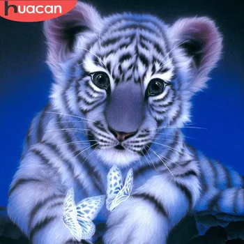 HUACAN Dimanta Gleznu Izšūšana Tiger&Tauriņš Roku darbs Dāvanu Pilna Apaļā Dimanta Mozaīkas Cross Stitch Mājas Dekoru, Dāvanu 0