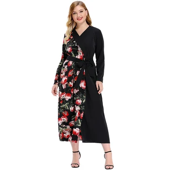 Ir 2021. Abaya Ilgi Pavasara Sieviešu Kleitas Liels Plus Lieluma Modes Elegants Nelegālo Izšūšanas Ziedu Drukas Vērtnes Maxi Kleita