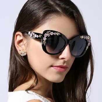 Lielajam Kaķu Acu Saulesbrilles Sieviešu Rose Puķu Liels Vintage Meitenēm Oculos De Sol Gafas Luksusa, Saules Brilles Toņos Brilles UV400