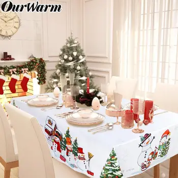 Ourwarm Asprātību Tafelkleed Kerstmissneeuwman Afdrukken Waterdichte Tafel Dekken Rechthoekige Keuken Eettafel Decoraties