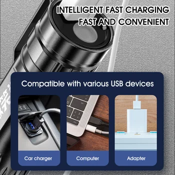 Portatīvo Kempings Spēcīgu Gaismas Lukturīti, Āra Koncentrējot lielos attālumos, USB Uzlādējams Mini ABS Lukturītis ar Turētāju