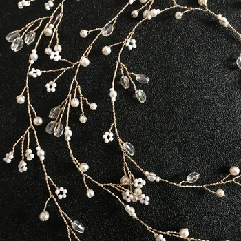 SLBRIDAL Roku darbs Kristāla Rhinestones Pērles Ziedu Kāzu Matu aksesuāri Hairband Līgavas Galvas Bridesmaids Rotaslietas Sievietes