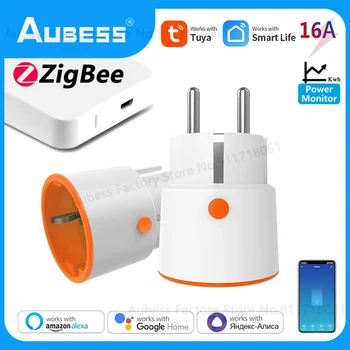 Tuya Smart Zigbee 3.0 Kontaktdakša 16A ES Izeju 3680W Metru Enerģijas Monitoru, Tālvadības pults, Lai Alexa Tuya Smart Hub Dzīves App Karstā