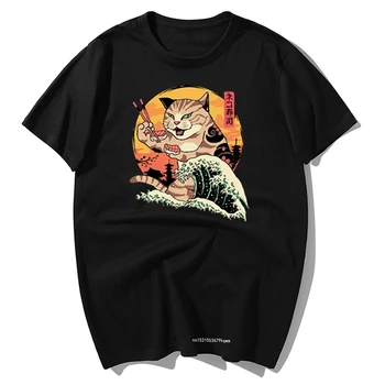 Vaporwave Cat Wave Japāņu Smieklīgi T-krekls Monster Kaķis Iespiestas Jaunas Tshirts Camisetas Hombre Vīriešiem, Ziemassvētku Topi, t-veida