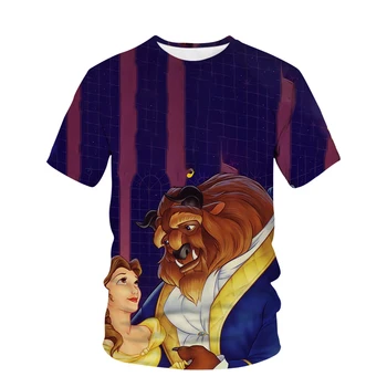 Vasaras T-krekls Disney Skaistums un Zvērs Y2k 3D Karikatūra Izdrukāt Bērnu T-krekls Vīriešu un Sieviešu T-krekls Izmēra T-krekls
