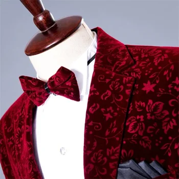 Vīna sarkanā samta žakete vīriešu formālu kleita jaunāko mētelis elsas dizainu uzvalks vīriešu kostīms homme bikšu laulības, kāzu uzvalki vīriešu