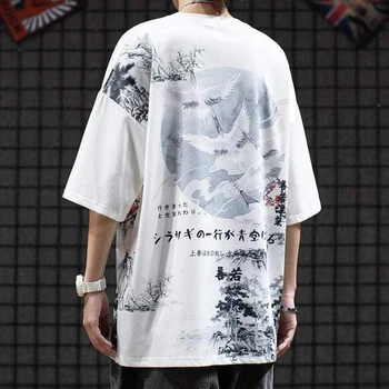 Vīriešu T Krekls ainavu Iespiesti Plus Lieluma Gadījuma Īsām Piedurknēm Tees Lielgabarīta Streetwear Modes Harajuku Topi Vīriešu Vasaras T-krekls