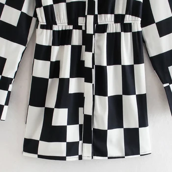 XEASY 2021. gada Vasarā Sievietēm Melna Balta Izšūta Viena Krūšu Kleita Sieviešu Vintage Streetwear Dāmas Slim Long Sleeve Mini Kleita 0