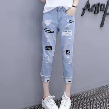 Zila Ripped Skinny Džinsa Džinsi Vasarā Sievietēm Gadījuma Pogu Lidot Augstu Vidukļa Jaunā Stila Bikses Sieviešu Vienkāršā Modes Bikses
