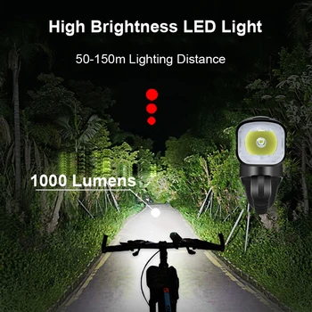 1000 Lm Bike Light Velo Lukturis Ar Mount Turētājs IPX6 Ūdensizturīgs USB Uzlādes Velo Lukturīti, Combo, kas Priekšā Turētājs 1