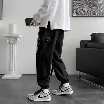 Hip Hop Vīriešiem Lentes Kravas Bikses Modes Harajuku 2022 Jaunu Elastīgs Viduklis Gadījuma Streetwear Mens Joggers Bikses Melna 1