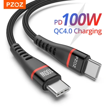 PZOZ 100W USB C USB C Tipa Kabeli Ātri Uzlādēt 4.0 PD 5.A Ātri maksu Par MacBook iPad Samsung Xiaomi 60W USBC Lādētāja Vads 1