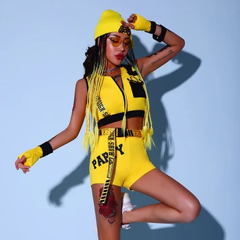 Sieviešu Grupas Darbības Valkāt Sexy Dzeltena Hip-Hop, Ielu Deju Tērpi Vasaras Pieaugušo Džeza Deju Apģērba Rave Drēbes DQS7480 1