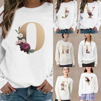 Sieviešu Apģērbu garām piedurknēm Krekls Pulovers 26 angļu valodas Alfabētu Modelis Drukāšanas Sērija O-veida kakla Gadījuma Silts Rudens pelēkā vārna 2