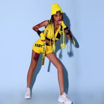 Sieviešu Grupas Darbības Valkāt Sexy Dzeltena Hip-Hop, Ielu Deju Tērpi Vasaras Pieaugušo Džeza Deju Apģērba Rave Drēbes DQS7480 2