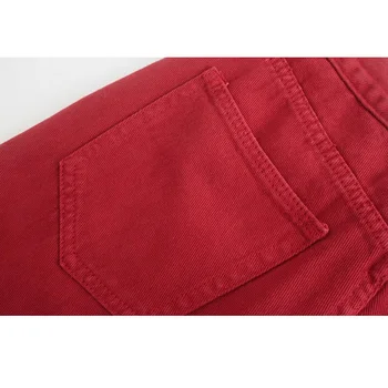 Za Populārs Mazgāt Augstā Vidukļa Pamata Red Jeans Sieviešu Plaša Kāju Grīdas Garas Bikses Metāla Pogas Apdare Ikdienas Atpūtas Bikšu 2