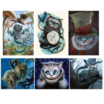 Disney Alice In Wonderland DIY Dimanta Krāsošana Cheshire Cat pilna Dimanta urbšanas Izšuvumi Krustdūrienā roku darbs Komplekts mājas dekoru 3