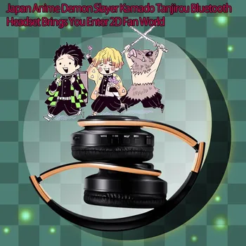 Japānas Anime Austiņu Demon Slayer Kimetsu Nav Yaiba Kamado Tanjirou Cosplay Bluetooth Austiņas Austiņas ar Mic Atbalsta TF Karti 3