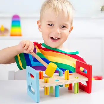 Varavīksnes Pounder Koka, Sirdsklauves Stendā Ar Āmuru Montessori Rotaļlietas Bērniem Pirmsskolas Sākumā Izglītības Rotaļlieta Bērniem, Baby Dāvanas 3
