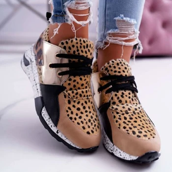 2022 Jaunā Sieviešu Leopard Vulkanizētas Kurpes Sieviešu Sneaker Mežģīnes-Up Komfortu Mākslīgās Kažokādas Sekla Atpūtas Dāmas Apavi Zapatos Mujer De 4