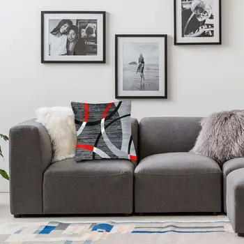 Mūsdienu Anotācija Pelēks Sarkans Swirls Mest Spilvens Segtu Mājas Dekoratīvā Ģeometrisko Modeli, Spilvens Segums 40x40 Pillowcover par Dīvānu 4