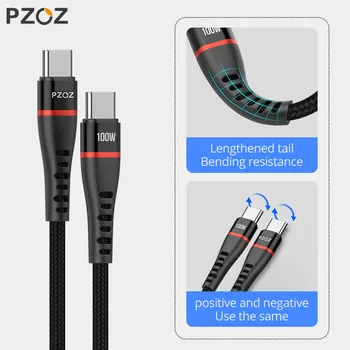 PZOZ 100W USB C USB C Tipa Kabeli Ātri Uzlādēt 4.0 PD 5.A Ātri maksu Par MacBook iPad Samsung Xiaomi 60W USBC Lādētāja Vads 4