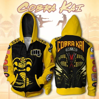 Seriāls Cosplay Cobra Kai 3D Drukas Hoodies Vīriešu un Sieviešu Modes StreetwearSweatshirt Rāvējslēdzēju pelēkā vārna Harajuku Jaka Zēniem Apģērbi 4