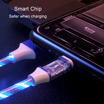 Gaismas, kas plūst Magnētisko Kabeļa Mikro USB Type C 8Pin LED Gaismas Apgaismojums Tālruņa Vadu, Lādētāju, Vadu Iphone LG Xiaomi Samaung 5