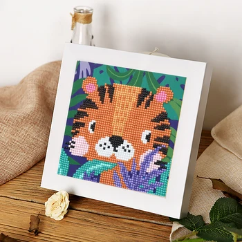 Viegli DIY Dimanta Krāsošanas Komplekts Bērniem Karikatūra Dzīvnieku Tiger Izšuvumi Mozaīkas Dimanta Krāsošana ar Numuriem Labākā Dāvana Bērniem 5